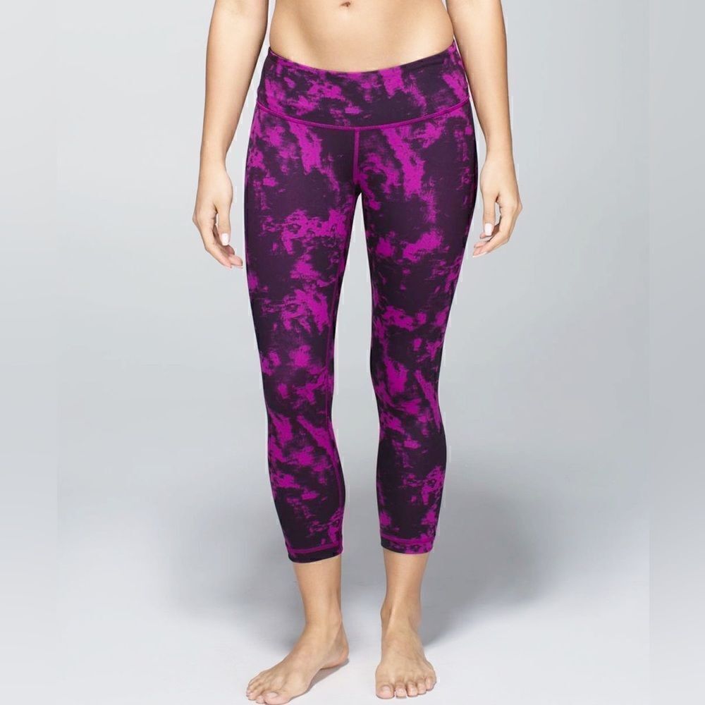 Lululemon Wunder Under Crop II Full On Luon Legging Breezy Regal Plum Black